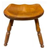 Vintage Wooden Stool - Kidney-Shaped Seat, Turned Legs