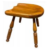 Vintage Wooden Stool - Kidney-Shaped Seat, Turned Legs