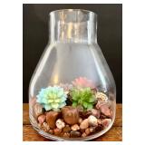 Glass Decorative Vases with Faux Artichokes, Rocks & Flowers - Set of 3