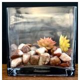 Glass Decorative Vases with Faux Artichokes, Rocks & Flowers - Set of 3