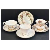 Vintage Four China Teacup & Saucer Sets including Royal Windsor Fine Bone China