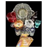 Assorted Vintage Glassware including a Vintage Yellow Depression Martha Washington Handled Plate