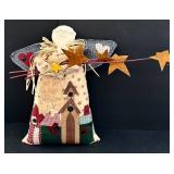 Stuffed Angel 16-inch Tall Christmas Decor Lot - Snowman, Santa, Pine Cones, Glassware