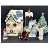 Avon Porcelain Christmas Tree with Star Top - World Bazaar Cookie Jar & Angel Figurines - Holiday Decor Lot