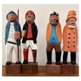 Four Handcrafted Wooden Figurines - Folk Art Carvings