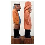 Four Handcrafted Wooden Figurines - Folk Art Carvings