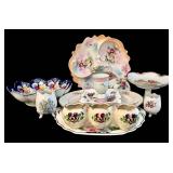 Vintage Floral Porcelain Dinnerware Set - Gold Trim - 12-Inch Platter + Pedestal Compote & Matching Plates