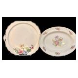 Vintage Floral Porcelain Dinnerware Set - Gold Trim - 12-Inch Platter + Pedestal Compote & Matching Plates