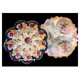 Vintage Floral Porcelain Dinnerware Set - Gold Trim - 12-Inch Platter + Pedestal Compote & Matching Plates