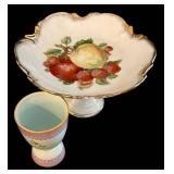 Vintage Floral Porcelain Dinnerware Set - Gold Trim - 12-Inch Platter + Pedestal Compote & Matching Plates