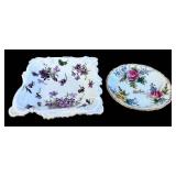 Vintage Floral Porcelain Dinnerware Set - Gold Trim - 12-Inch Platter + Pedestal Compote & Matching Plates