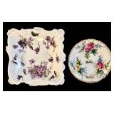 Vintage Floral Porcelain Dinnerware Set - Gold Trim - 12-Inch Platter + Pedestal Compote & Matching Plates