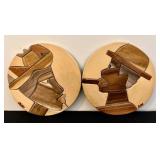 Cuban Round Wood Wall Art - 8 in Diameter Carved Couple Plaques (Set of 2)