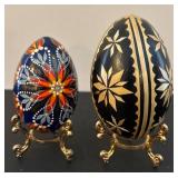 LL - Two Decorative Ukrainian Eggs with Holders