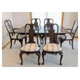 ML - Vintage Ethan Allen Mahogany Dining Table Set - 6 Chairs, 2 Leaves