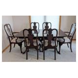 ML - Vintage Ethan Allen Mahogany Dining Table Set - 6 Chairs, 2 Leaves