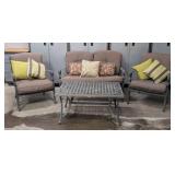 G - 4-Piece Wrought Iron Patio Set with Cushions - Table & 3 Chairs