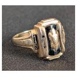 ML - TERRY 10K Gold Signet Ring - Size 6,  Black Enamel Crest