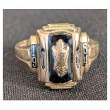 ML - TERRY 10K Gold Signet Ring - Size 6,  Black Enamel Crest