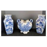 ML - Bombay Company Blue & White Porcelain Vases - Set of 3