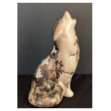ML - Tom Vail Horsehair Pottery Wolf Figurine - Navajo, 5 Inches High, 3 Inches Base, Turquoise Accent