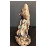 ML - Tom Vail Horsehair Pottery Wolf Figurine - Navajo, 5 Inches High, 3 Inches Base, Turquoise Accent