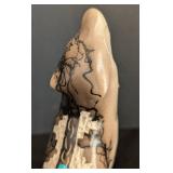 ML - Tom Vail Horsehair Pottery Wolf Figurine - Navajo, 5 Inches High, 3 Inches Base, Turquoise Accent