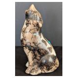 ML - Tom Vail Horsehair Pottery Wolf Figurine - Navajo, 5 Inches High, 3 Inches Base, Turquoise Accent