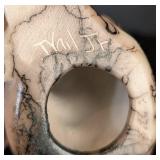 ML - Tom Vail Horsehair Pottery Wolf Figurine - Navajo, 5 Inches High, 3 Inches Base, Turquoise Accent