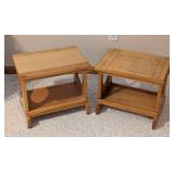 LS - Pair of Wooden Stools with Shelves, natural finish