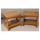 LS - Pair of Wooden Stools with Shelves, natural finish