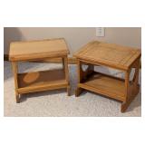 LS - Pair of Wooden Stools with Shelves, natural finish