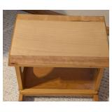 LS - Pair of Wooden Stools with Shelves, natural finish