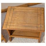 LS - Pair of Wooden Stools with Shelves, natural finish