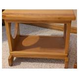 LS - Pair of Wooden Stools with Shelves, natural finish