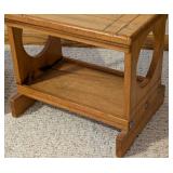 LS - Pair of Wooden Stools with Shelves, natural finish