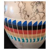 LLR - Pair of Horsehair Pottery - Multicolor Stripe Band, Signed