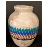 LLR - Pair of Horsehair Pottery - Multicolor Stripe Band, Signed