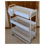 LLR - White 3-Tier Mesh Rolling Cart With Cup Holder
