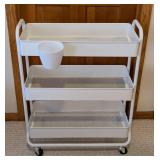 LLR - White 3-Tier Mesh Rolling Cart With Cup Holder