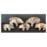 Set of Five Horsehair Pottery Bear Figurines, signed