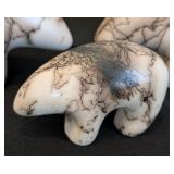 Set of Five Horsehair Pottery Bear Figurines, signed