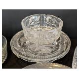 ML - Assorted Vintage Cut Glass & Crystal Set - Cake Plate 12 in diameter, 4 in high