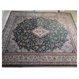 LS - Persian-Style Floral Area Rug - Green Field with Ivory Border, 98 x 121 in