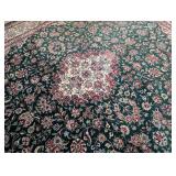 LS - Persian-Style Floral Area Rug - Green Field with Ivory Border, 98 x 121 in