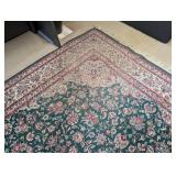 LS - Persian-Style Floral Area Rug - Green Field with Ivory Border, 98 x 121 in