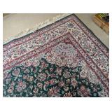 LS - Persian-Style Floral Area Rug - Green Field with Ivory Border, 98 x 121 in