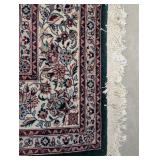 LS - Persian-Style Floral Area Rug - Green Field with Ivory Border, 98 x 121 in