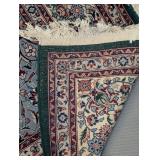 LS - Persian-Style Floral Area Rug - Green Field with Ivory Border, 98 x 121 in