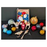 LS - Vintage Christmas Ornaments & Lights - Glass Balls, Angels, Birds & Santa